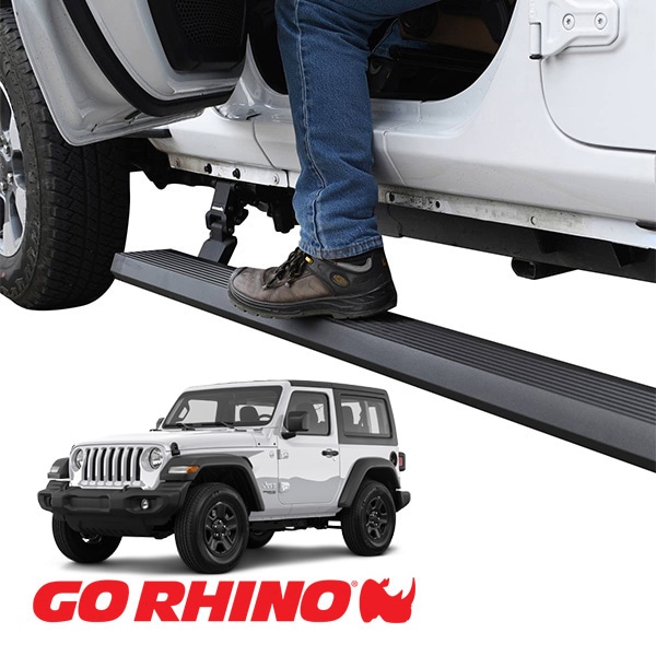 【GO RHINO 正規品】ジープ JL ラングラー 2ドア E1 エレクトリック 電動 サイドステップ パワーステップ 電動格納 パワーランニングボード テクスチャーブラック 20492752PC アルミ製 LEDライト付 ツインモーター採用