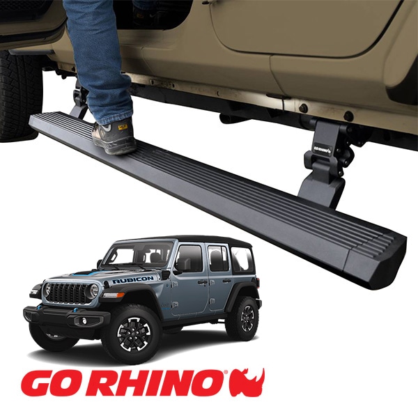 【GO RHINO 正規品】ジープ JL ラングラー 4ドア  E1 エレクトリック 電動 サイドステップ パワーステップ 電動格納 パワーランニングボード テクスチャーブラック 20450674PC アルミ製 LEDライト付 ツインモーター採用