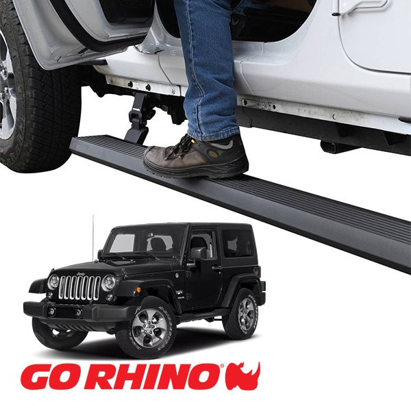 【GO RHINO 正規品】ジープ JK ラングラー 2ドア  E1 エレクトリック 電動 サイドステップ パワーステップ 電動格納 パワーランニングボード テクスチャーブラック 20492652PC アルミ製 LEDライト付 ツインモーター採用