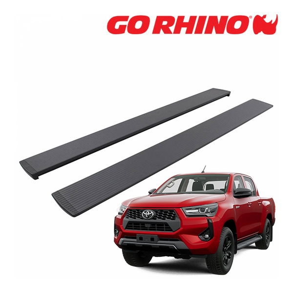 【GO RHINO 正規品】トヨタ ハイラックス HILUX GUN125 平成29年9月-令和6年10月 E1 エレクトリック 電動 サイドステップ パワーステップ 電動格納 パワーランニングボード テクスチャーブラック 20443180PC アルミ製 LEDライト付 ツインモーター採用