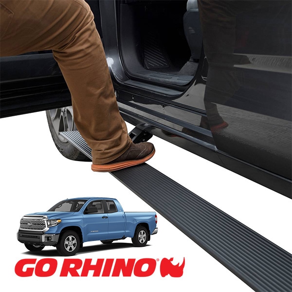 【GO RHINO 正規品】07-21y トヨタ タンドラ ダブルキャブ E1 エレクトリック 電動 サイドステップ パワーステップ 電動格納 パワーランニングボード テクスチャーブラック 20441580PC アルミ製 LEDライト付 ツインモーター採用