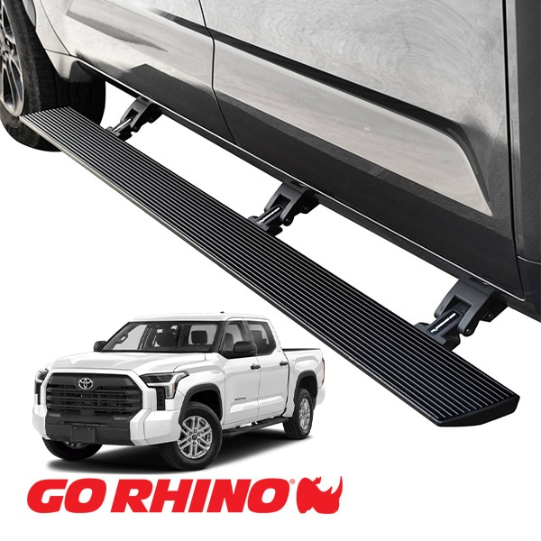 【GO RHINO 正規品】22y- トヨタ タンドラ クルーマックス E1 エレクトリック 電動 サイドステップ パワーステップ 電動格納 パワーランニングボード テクスチャーブラック 20443587PC アルミ製 LEDライト付 ツインモーター採用