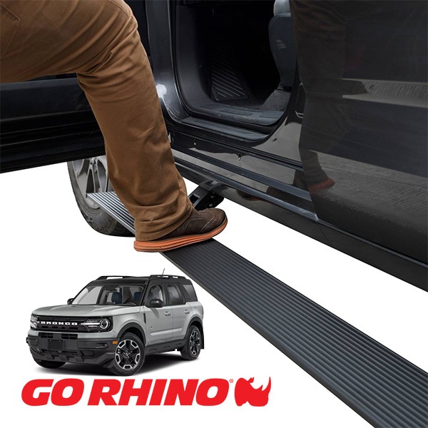 【GO RHINO 正規品】21y- フォード ブロンコスポーツ 4ドア E1 エレクトリック 電動 サイドステップ パワーステップ 電動格納 パワーランニングボード テクスチャーブラック 20412974PC アルミ製 LEDライト付 ツインモーター採用