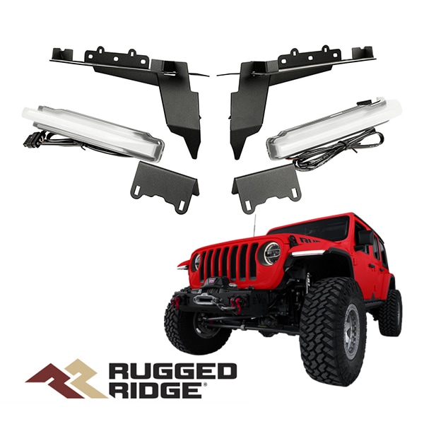 【RUGGED RIDGE 正規品】 ジープ JL ラングラー | JT グラディエーター オーバーランド&スポーツのみ DRL付 フロントオーバーフェンダーチョップブラケット 11640.95 35インチタイヤ装着可能 ラギッドリッジ 