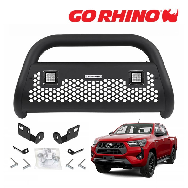 GO RHINO RC2 LR ブルバー フロントバンパーガード 3インチ LEDキューブライト 2個&ブラケット セット テクスチャーブラック 554832LTトヨタ ハイラックス GUN125 平成29年9月-令和6年10月 ゴーライノ