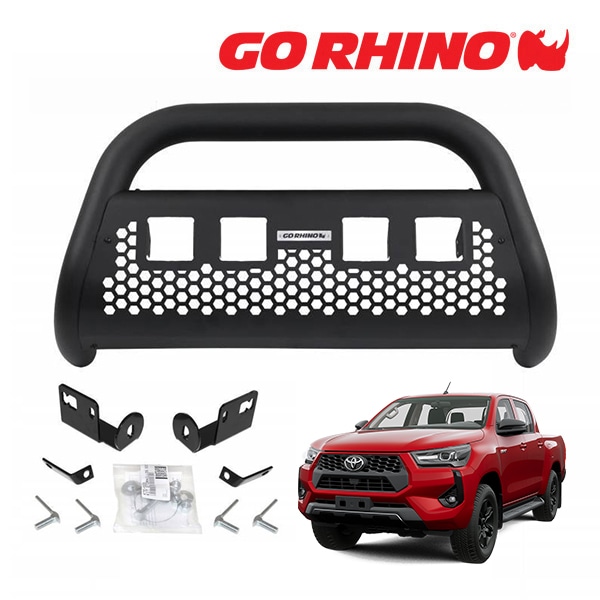GO RHINO RC2 LR ブルバー フロントバンパーガード 3インチ キューブライト 4ホール ブラケット セット テクスチャーブラック 554834T トヨタ ハイラックス GUN125 平成29年9月-令和6年10月 ゴーライノ
