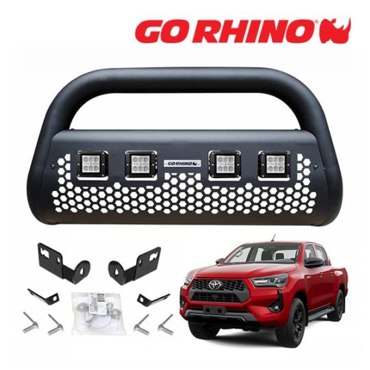 GO RHINO RC2 LR ブルバー フロントバンパーガード 3インチ LEDキューブライト 4個&ブラケット セット テクスチャーブラック 554834LT トヨタ ハイラックス GUN125 平成29年9月-令和6年10月 ゴーライノ