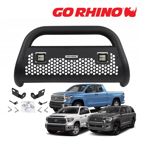 GO RHINO RC2 LR ブルバー フロントバンパーガード 3インチ LEDキューブライト 2個 ブラケット セット テクスチャーブラック 55532LT 07-21y トヨタ タンドラ クルーマックス ダブルキャブ | セコイア ゴーライノ