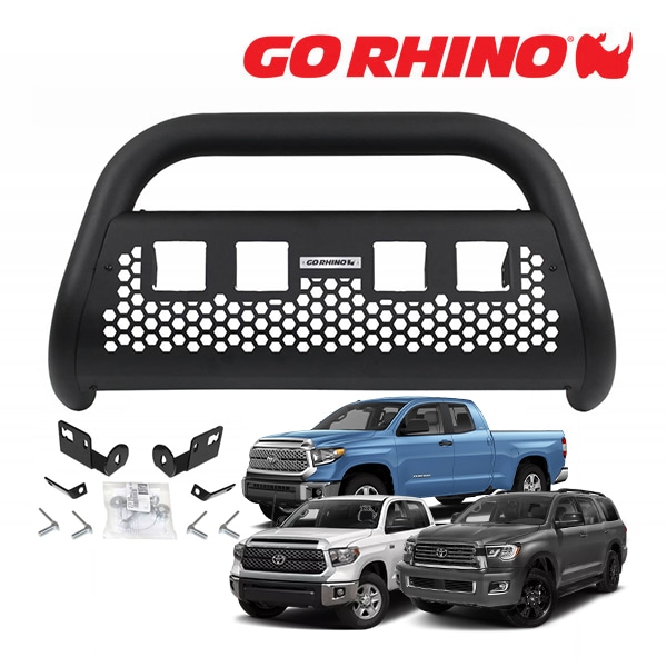 GO RHINO RC2 LR ブルバー フロントバンパーガード 3インチ キューブライト 4ホール ブラケット セット テクスチャーブラック 55534T 07-21y トヨタ タンドラ クルーマックス ダブルキャブ | セコイア ゴーライノ