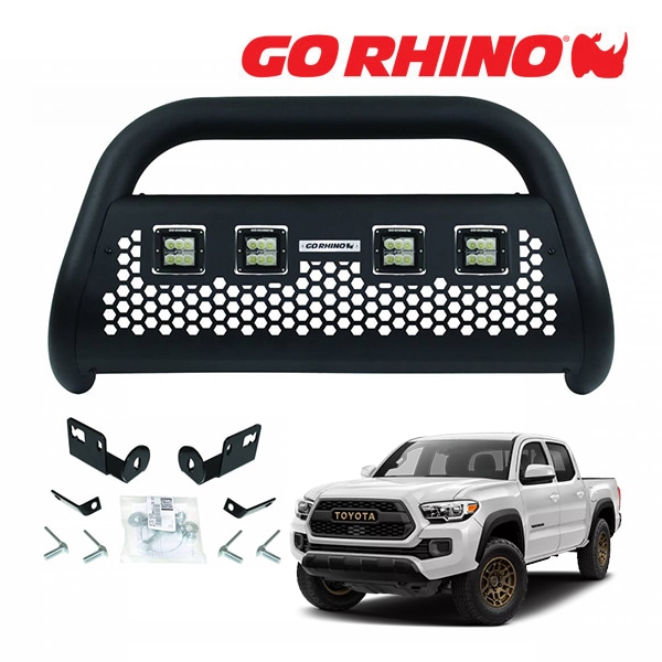 GO RHINO RC2 LR ブルバー フロントバンパーガード 3インチ LEDキューブライト 4個 ブラケット セット テクスチャーブラック 55544LT 16-23y トヨタ タコマ TACOMA ゴーライノ