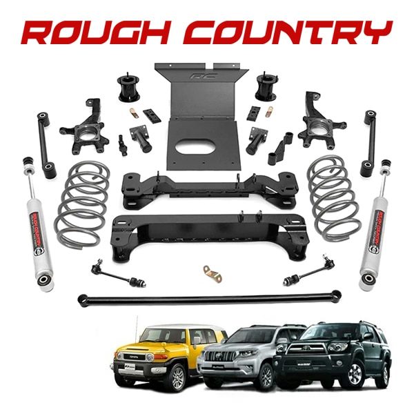 【ROUGH COUNTRY 正規品】リフトアップキット 6インチアップ 770S コイルスプリング ショックアブソーバー スキッドプレート 交換パーツ一式 フロント リア 1台分 トヨタ FJクルーザー GSF150W | ランドクルーザープラド 120系/150系 | ハイラックスサーフ 215系