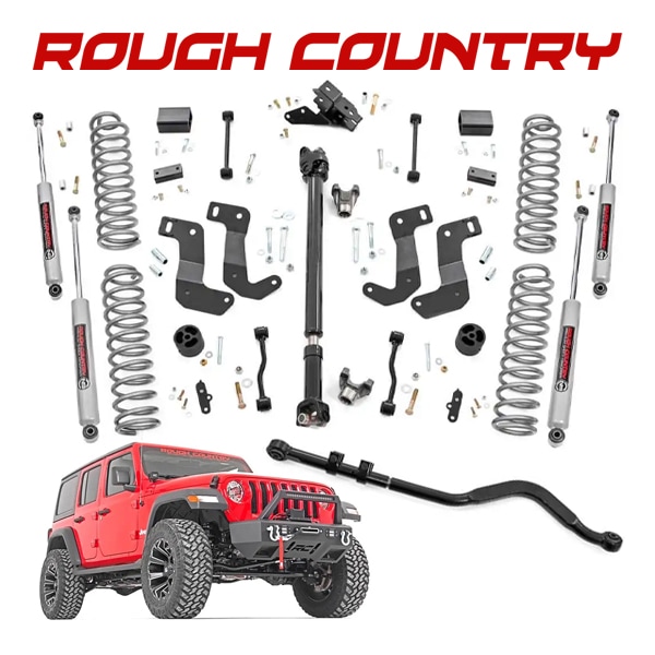 【ROUGH COUNTRY 正規品】リフトアップキット 3.5インチアップ 69031 コイルスプリング ショックアブソーバー 交換パーツ一式 フロント リア 1台分 18-23y ジープ JLラングラー ルビコン/左ハンドル車用