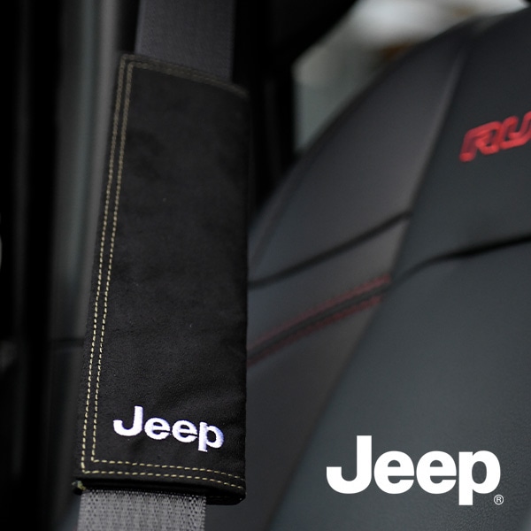 ジープ純正 シートベルトパッド JPNCJAKL19102020 JEEPロゴ入 ブラック ジープ車汎用 ラングラー | レネゲード | グランドチェロキー | チェロキー | パトリオット | コマンダー | コンパス等 モパー