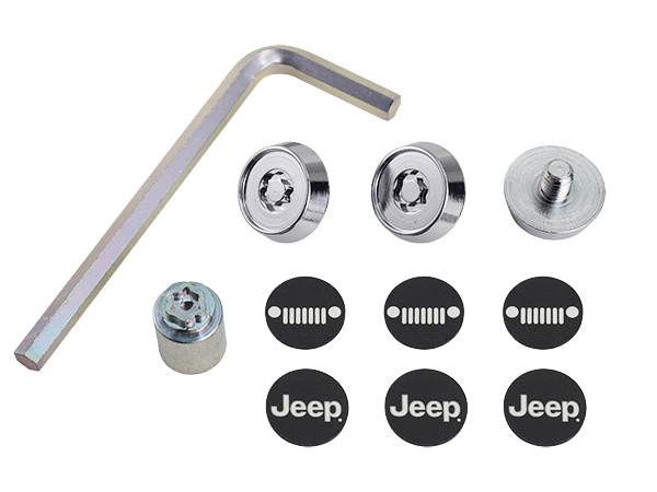 ジープ純正 ナンバーロックボルト JPNAM62329101 JEEPロゴ入 クロームシルバー 1台分3個セット ロゴシール2種類付 ナンバーフレーム 固定用ボルト ジープ車汎用 ラングラー | グランドチェロキー | パトリオット | コマンダー | コンパス等 モパー