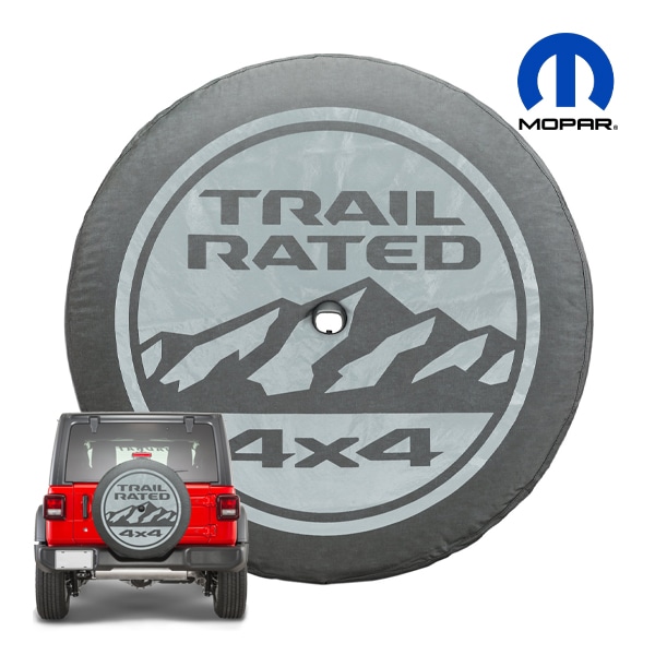 MOPAR純正 タイヤカバー TRAIL RATED 4x4 ロゴ入 82215438 バックカメラホール付 スペアタイヤカバー 32インチ 245/75R17 255/70R18 ジープ JK ラングラー | JL ラングラー モパー