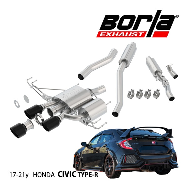 【Borla 正規品】Cat-Back キャタバック エキゾーストシステム ステンレス マフラー 3本出し ATAK 140738CB ステンレススチール ブラッククロームチップ ホンダ シビック タイプR FK8 ボーラ