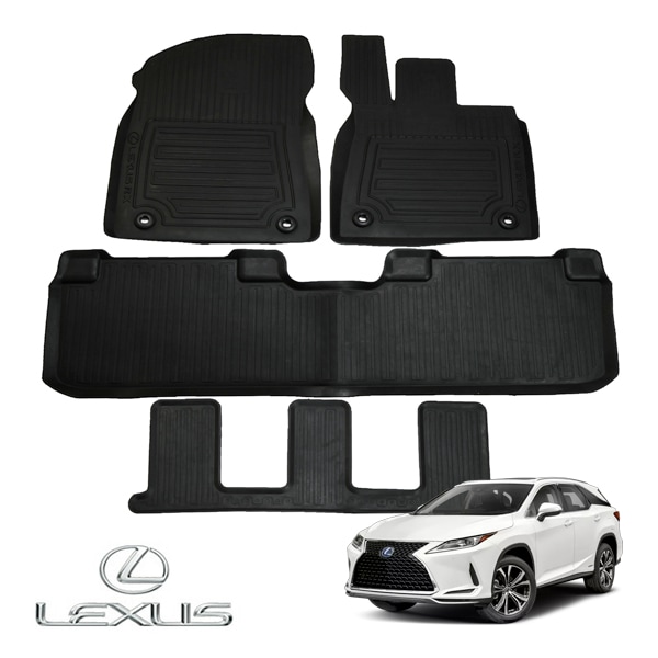 UKレクサス純正 LEXUS RX450hL 20系 右ハンドル車用 平成27年10月-令和4年7月 オールウェザー ラバーマット ラバーフロアマット フロント リア サードシート 1台分 1～3列分 4枚セット LEXUS RXロゴ入