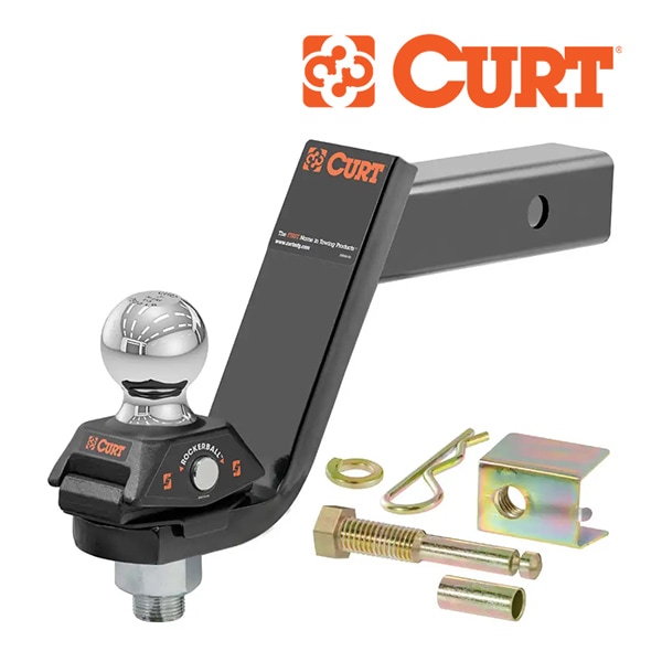 【CURT 正規品】トレーラーヒッチ用 ヒッチボールマウント 2インチ角 45144 ロッカーボール&ガタつき防止キット付 5インチドロップ 12.7cm 最大牽引能力 約3401kg
