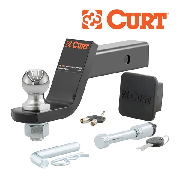 【CURT 正規品】トレーラーヒッチ用 トーイングスターターキット 2インチ角 45554 4インチドロップボールマウント&ヒッチボール&ヒッチピン&ヒッチロックピン&ヒッチカバー付 4インチドロップ 約10cm 最大牽引能力 約3401kg