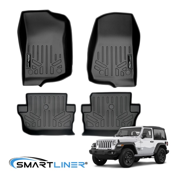 【SMARTLINER 正規品】専用設計 オールウェザー ラバーマット ラバーフロアマット SMARTLINERロゴプレート付 フロント リア 1st 2ndシート 1台分 3枚セット ジープ JL ラングラー 2ドア 左ハンドル/右ハンドル車共通 スマートライナー