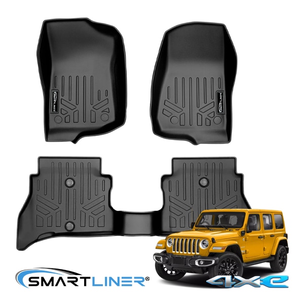 【SMARTLINER 正規品】専用設計 オールウェザー ラバーマット ラバーフロアマット SMARTLINERロゴプレート付 フロント リア 1st 2ndシート 1台分 3枚セット ジープ JL ラングラー アンリミテッド 4xe 左ハンドル/右ハンドル車共通 スマートライナー