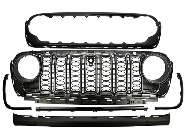 カリフォルニアカスタム ジープ JL ラングラー | JT グラディエーター フロントカメラ有り車用 2024y フェイス グリルキット フロントグリル 純正タイプ カメラ穴有り ブラック PX8 塗装済 1台分 6pcセット