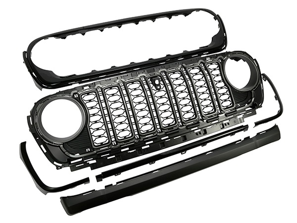 カリフォルニアカスタム ジープ JL ラングラー | JT グラディエーター フロントカメラ有り車用 2024y フェイス グリルキット フロントグリル 純正タイプ カメラ穴有り ブラック PX8 塗装済 1台分 6pcセット