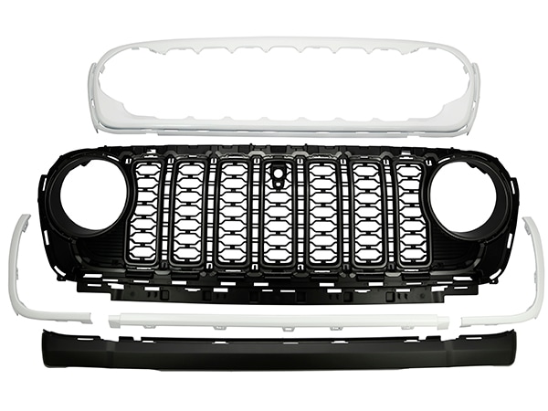 カリフォルニアカスタム ジープ JL ラングラー | JT グラディエーター フロントカメラ有り車用 2024y フェイス グリルキット フロントグリル 純正タイプ カメラ穴有り ブライトホワイト PW7 塗装済 1台分 6pcセット