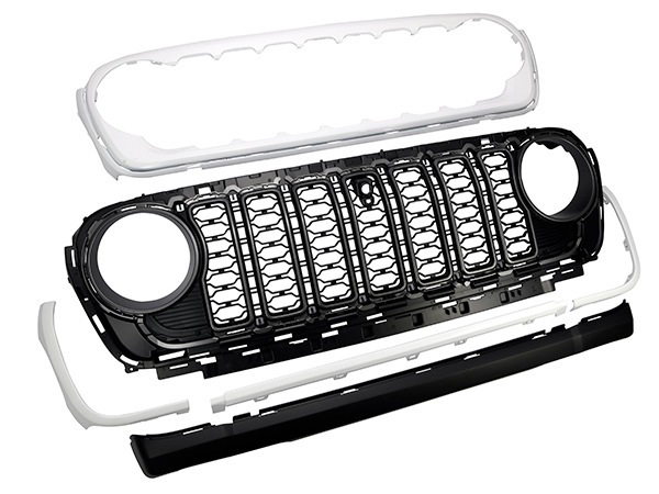 カリフォルニアカスタム ジープ JL ラングラー | JT グラディエーター フロントカメラ有り車用 2024y フェイス グリルキット フロントグリル 純正タイプ カメラ穴有り ブライトホワイト PW7 塗装済 1台分 6pcセット