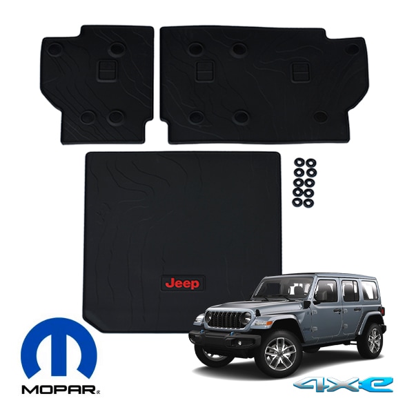 MOPAR純正 ジープ JL ラングラー 4xe オールウェザー リア カーゴプロテクター カーゴマット ラゲッジマット カーゴライナー トランクマット シートバックプロテクター 後部座席背面カバー付 Jeepロゴ入 モパー