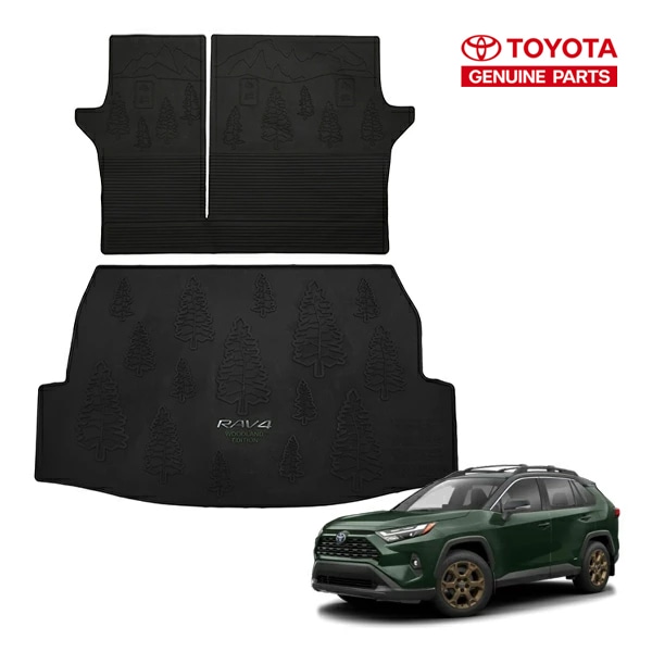 USトヨタ純正 TOYOTA RAV4 50系 平成31年4月-令和7年12月 オールウェザー リア カーゴプロテクター カーゴマット ラゲッジマット カーゴライナー トランクマット シートバックプロテクター 後部座席背面カバー付 Woodland Edition ウッドランドエディション ロゴ入