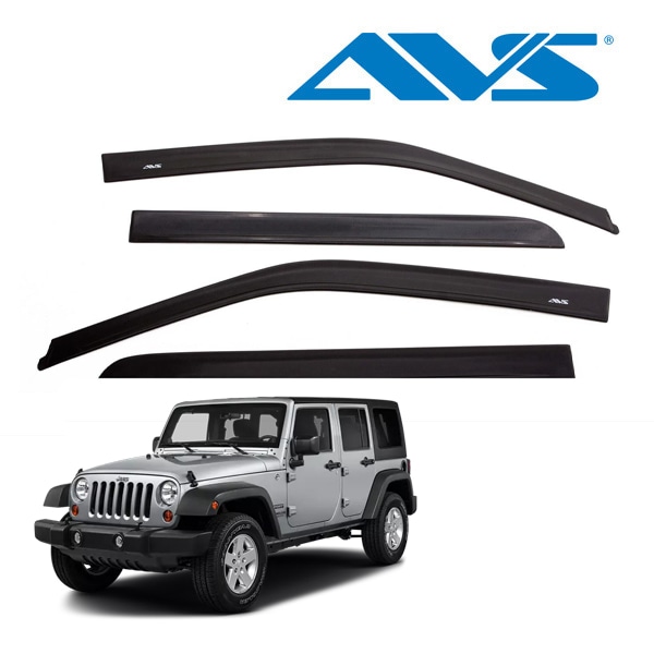 【AVS 正規品】専用設計 ドアバイザー Low Profile Ventshade サイドバイザー ウインドウバイザー フロント リア 前後 左右分 4枚セット マットブラック 両面テープ ジープ JK ラングラー アンリミテッド 4ドア Auto Vent Shade オートベントシェード