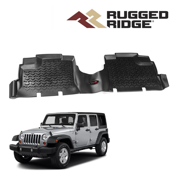 【RUGGED RIDGE 正規品】 ジープ JK ラングラー アンリミテッド 4ドア リア フロアマット ラバーマット ブラック RUGGED RIDGEロゴ入 1台分 TPE素材 ラギッドリッジ