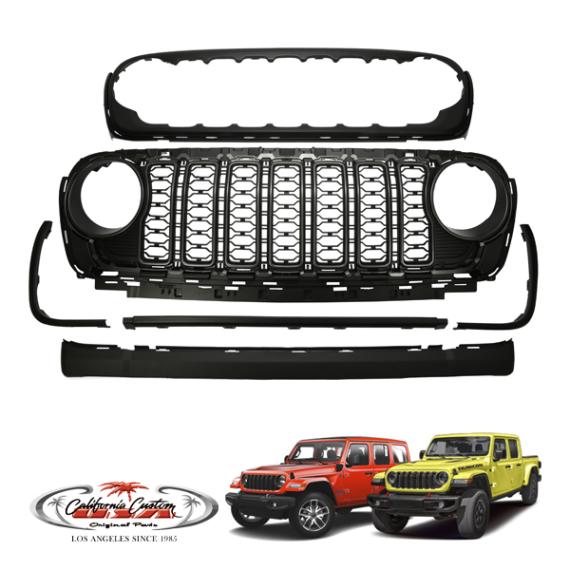 カリフォルニアカスタム ジープ JL ラングラー | JT グラディエーター フロントカメラ無し車用 2024y フェイス グリルキット フロントグリル 純正タイプ カメラ穴無し 未塗装 1台分 6pcセット