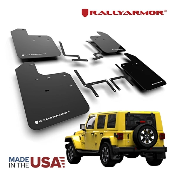【Rally Armor 正規品】マッドフラップ 泥除け マッドガード フロント リア 1台分 4枚セット ポリウレタン製 ブラック Rally Armorロゴ入 ジープ JL ラングラー 4xe含む ラリーアーマー