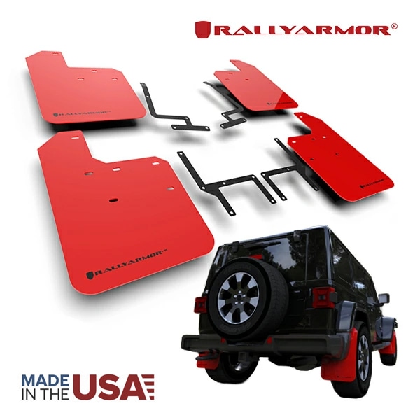 【Rally Armor 正規品】マッドフラップ 泥除け マッドガード フロント リア 1台分 4枚セット ポリウレタン製 レッド Rally Armorロゴ入 ジープ JL ラングラー 4xe含む ラリーアーマー