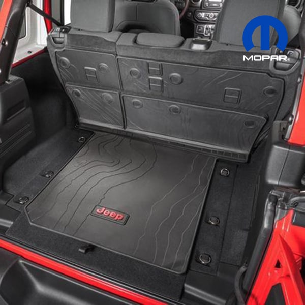 MOPAR純正 リアカーゴプロテクター カーゴマット ラゲッジマット カーゴライナー シートバックプロテクター 後部座席背面カバー付 Jeepロゴ入 ジープ JL ラングラー アンリミテッドスポーツ ファブリックシート車用