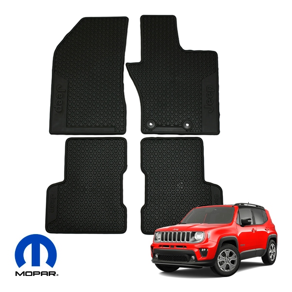MOPAR純正 ラバーマット ラバーフロアマット フロント リア 1台分 4枚セット 50928648 Jeepロゴ入 ブラック 19y- ジープ レネゲード 右ハンドル車用/助手席グロメット無モデル対応