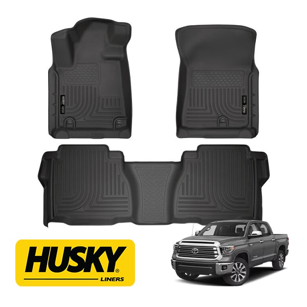 【HUSKY LINERS 正規品】WETHERBEATER オールウェザーフロアマット ラバーマット ブラック 99581 フロント&リア 左右分セット 14-21y トヨタ タンドラ クルーマックス ハスキーライナーズ