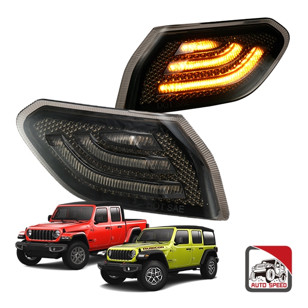【AUTO SPEED AUTO PARTS 正規品】スモーク LED サイドマーカー コーナーランプ AS-AC-JL90256 1台分 2PCセット スモークレンズ オレンジ アンバー ジープ JL ラングラー | JT グラディエーター