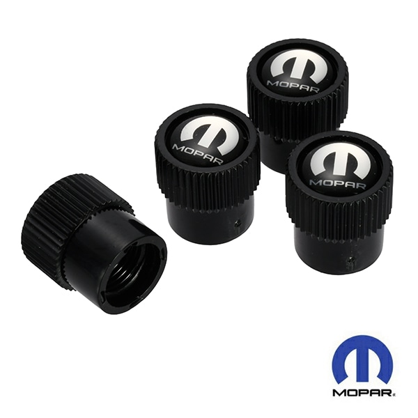 MOPAR純正 エアバルブキャップ 1台分 4個セット MOPARロゴ ブラック 樹脂製ステッカー クライスラー ダッジ ジープ 各種