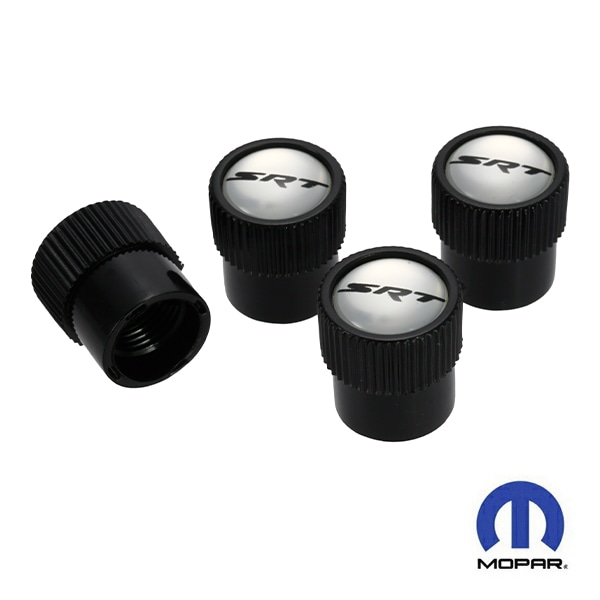 MOPAR純正 エアバルブキャップ 1台分 4個セット SRTロゴ ブラック 樹脂製ステッカー クライスラー ダッジ ジープ 各種