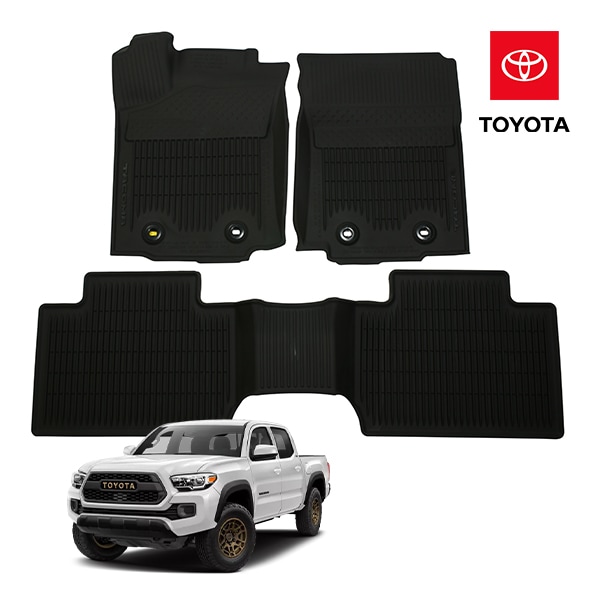 USトヨタ純正 18-23y トヨタ タコマ ダブルキャブ オールウェザー ラバーマット ラバーフロアマット フロント リア 1台分 3枚セット TACOMAロゴ入 ブラック