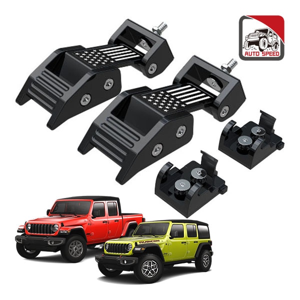 【AUTO SPEED AUTO PARTS 正規品】ボンネットフードラッチ フードロック 1台分 1セット ブラック 星条旗 ジープ JL ラングラー | JT グラディエーター