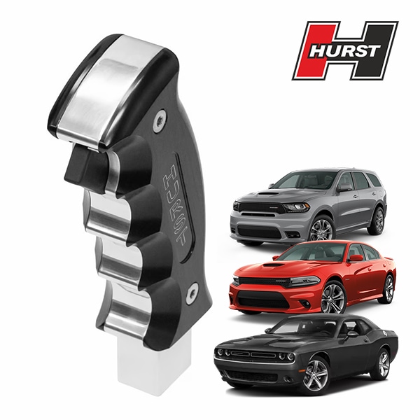 【Hurst 正規品】ピストルグリップ ビレット シフトノブ 5380437 シフトレバー シフトハンドル AT オートマ HURSTロゴ入 CNC アルミニウム製 ポリッシュ仕上げ ブラックアルマイトサイドプレート付 ダッジ 15-23y チャレンジャー | 15-23y チャージャー | 18-24y デュランゴ