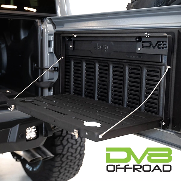 【DV8 OFFROAD 正規品】フォールディング トレイルテーブル テールゲートテーブル TTJL-01 DV8ロゴ入 カップホルダー付き スチール製 パウダーコート仕上げ 折りたたみ式 耐荷重 約45kg ジープ JL ラングラー | JL ラングラー 4xe