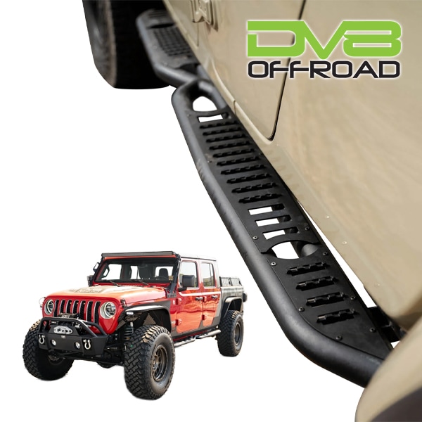 【DV8 OFFROAD 正規品】OE Plus サイドステップ チューブステップ SRGL-08 1台分 左右セット DV8ロゴ入 スチール製 ブラックパウダーコート仕上げ ジープ JT グラディエーター