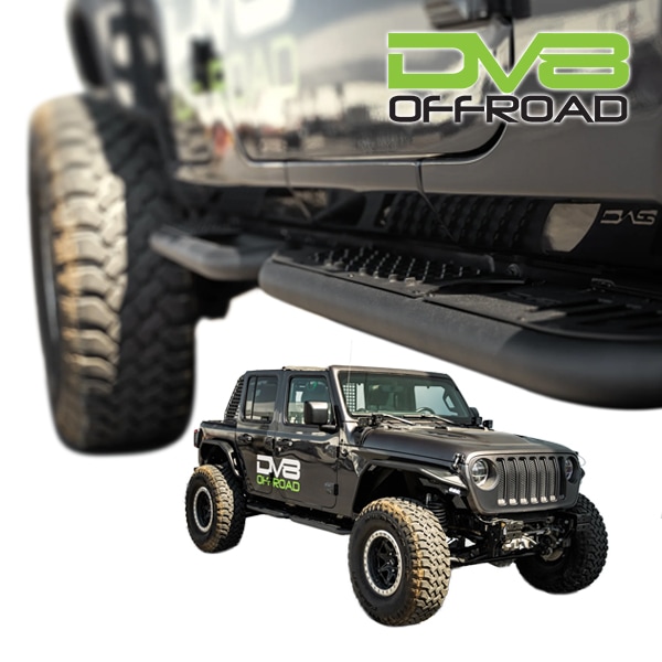 【DV8 OFFROAD 正規品】OE Plus サイドステップ チューブステップ SRJL-08 1台分 左右セット DV8ロゴ入 スチール製 ブラックパウダーコート仕上げ ジープ JL ラングラー 4ドア車用