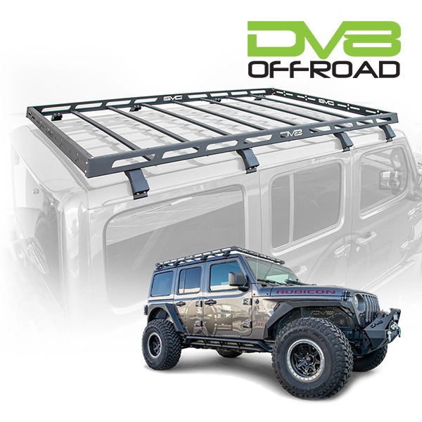 【DV8 OFFROAD 正規品】ルーフラック ルーフバスケット ルーフキャリア RRJL-01 DV8ロゴ入 スチール製 パウダーコート仕上げ マットブラック 内寸サイズ 209cm×130cm×2.5cm 耐荷重 90kg ジープ JL ラングラーアンリミテッド4ドア ハードトップ車用