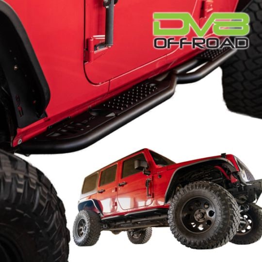 【DV8 OFFROAD 正規品】OE Plus サイドステップ チューブステップ SRJK-08 1台分 左右セット DV8ロゴ入 スチール製 ブラックパウダーコート仕上げ ジープ JK ラングラー アンリミテッド 4ドア車用